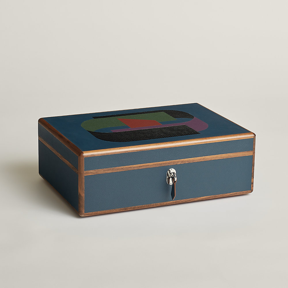 Amalthee Anchor Chain 17 watch box, large model - Blue | Hermès USA